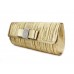 Evening Bag - Pleated Clutch w/ Metal Mesh Accent Bow Flap - Gold - BG-92055G